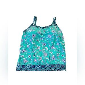Lands' End Navy Green 14 DDD-Cup Chlorine Resistant Blouson Tankini Swimsuit Top